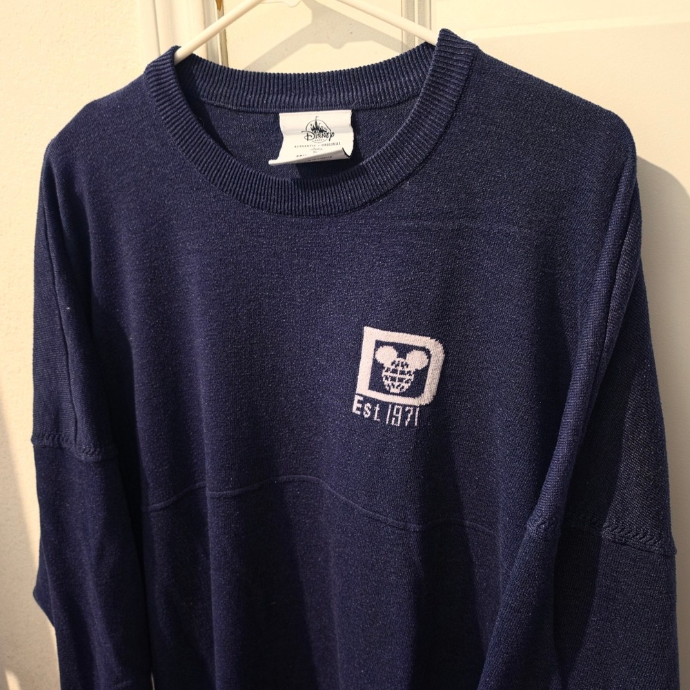 Disney Parks Spirit Jersey Navy Blue Knit Walt Disney World Sweater Unisex XL